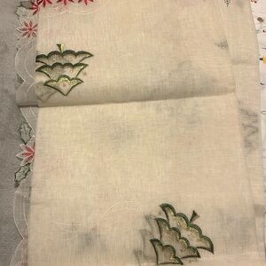 Embroidered Table Runner with Green and Red Accents